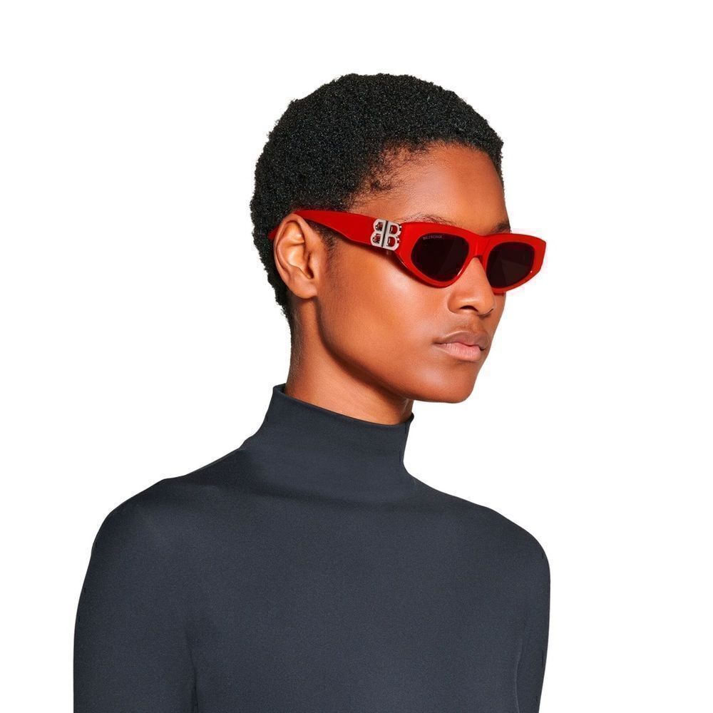 BALENCIAGA Sunglasses BB0095S 016 Red Silver Grey Women NEW